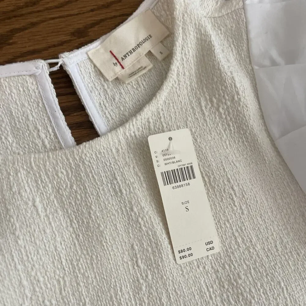 Anthropologie Puff Sleeve Top Size Small NWT Cream White Textured Classic